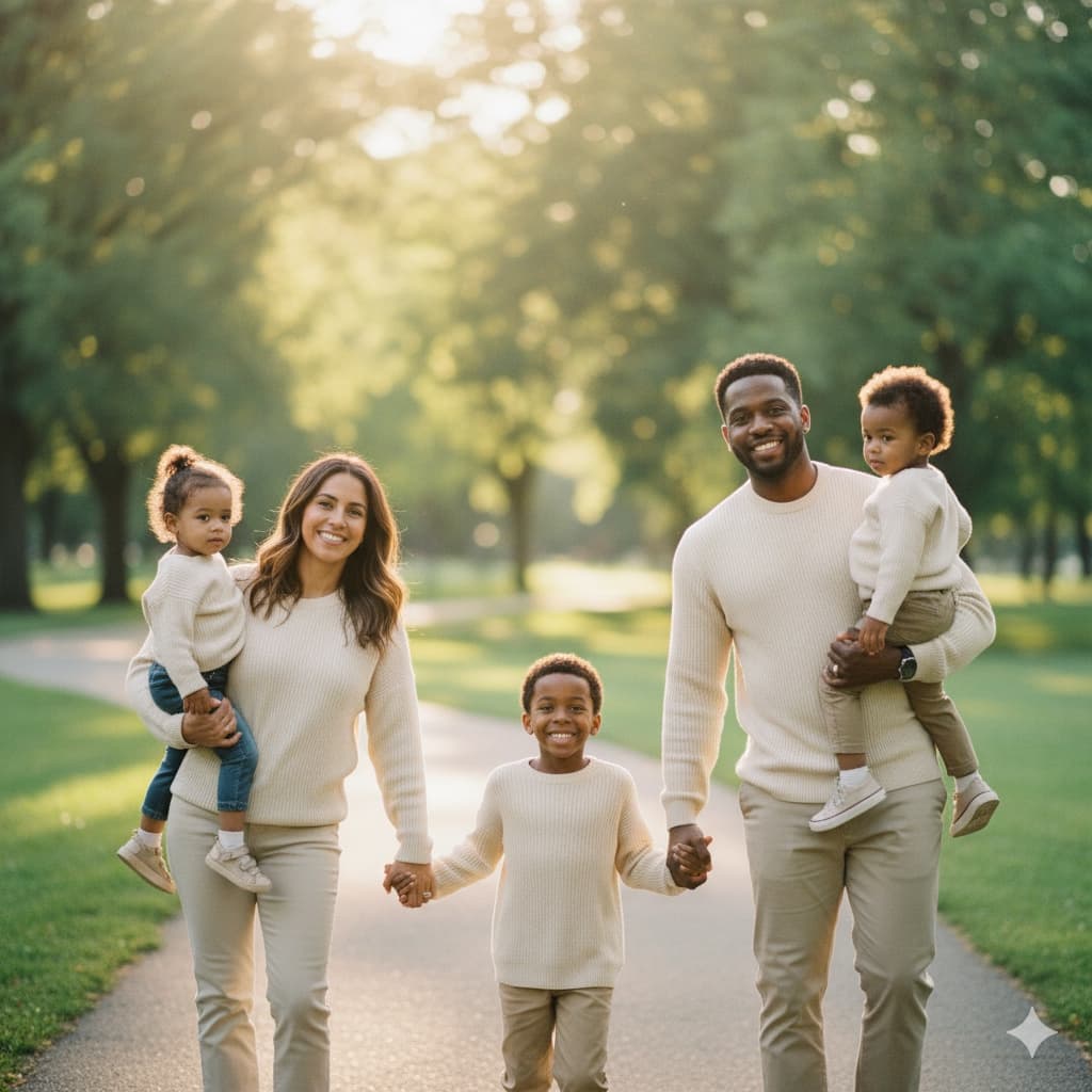 Família feliz com acesso a consultas médicas acessíveis